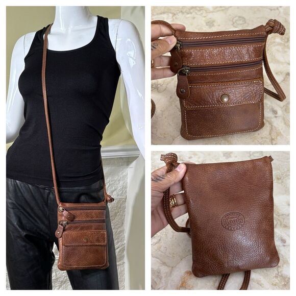 Roots Handbags - Roots Leather Crossbody Hanging Pouch Mini Bag Passport Holder Gender Neutral